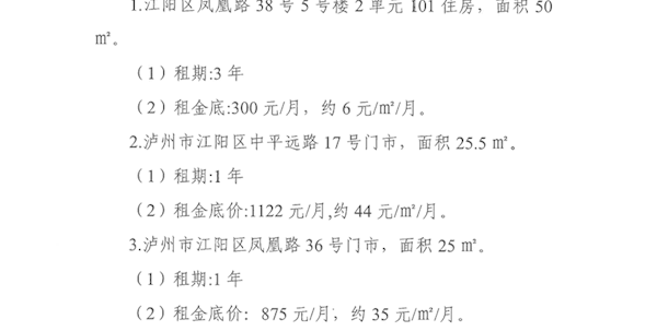 瀘州市文化旅游發展投資集團有限公司2024年第七批次招租公告